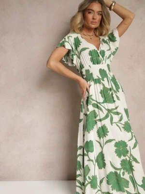 Zielona Sukienka z Wiskozy w Kwiatowy Wzór Corinea cflo