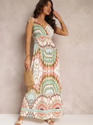 Zielona Sukienka z Wiskozy ze Wzorem Tie Dye z Gumką w Talii Brisea sweet&girl