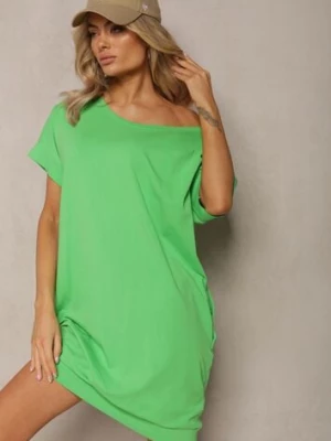 Zielona T-shirtowa Sukienka Pudełkowa z Elastycznej Bawełny Ellensa