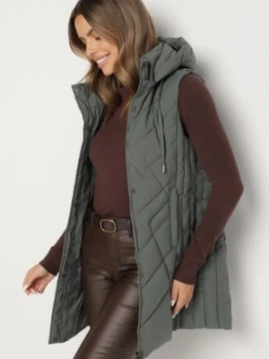 Zielona Taliowana Kamizelka z Pikowanymi Przeszyciami i Kapturem Tuloria swest