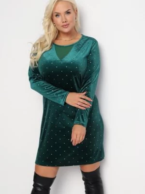 Zielona Welurowa Sukienka z Brokatem Mosire