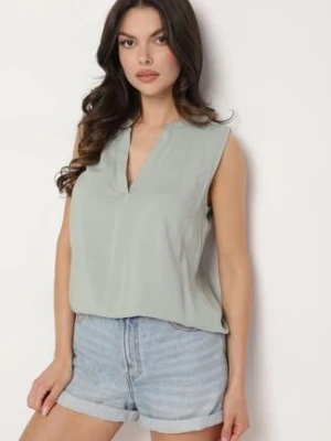 Zielona Wiskozowa Bluzka Ozdobiona Wycięciem Tilonira fresh made