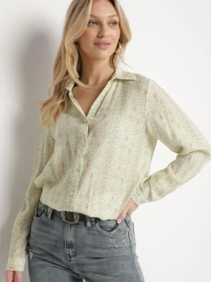 Zielona Wiskozowa Koszula w Drobny Wzór z Kwiatami Rivedia rosa