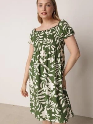 Zielona Wiskozowa Sukienka Hiszpanka w Kwiatowy Wzór Berinira j&x