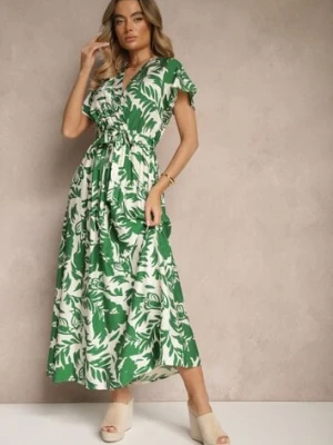 Zielona Wiskozowa Sukienka Kopertowa o Rozkloszowanym Kroju z Paskiem Rerriana m&d fashion