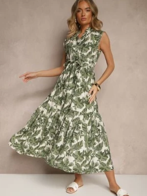 Zielona Wiskozowa Sukienka o Rozkloszowanym Kroju Bez Rękawów z Wiązaniem Revalisse m&d fashion