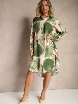 Zielona Wiskozowa Sukienka Oversize o Kroju Koszuli w Abstrakcyjny Print Gonnivae maja studio