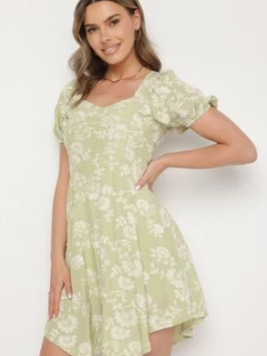 Zielona Wiskozowa Sukienka w Kwiaty Lunobella j&x