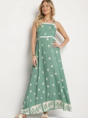 Zielona Wiskozowa Sukienka z Geometrycznym Wzorem Lenirisa cflo