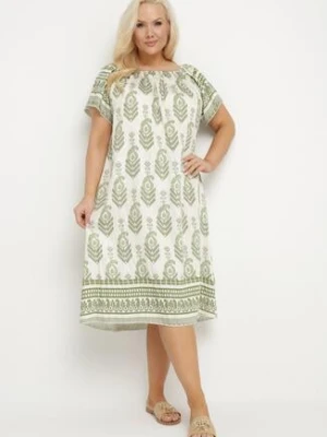 Zielona Wiskozowa Sukienka ze Wzorem Boho Ellivra j&x