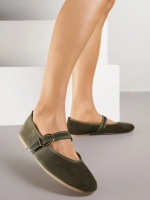 Zielone Balerinki Mary Jane z Klamrą Zaurg