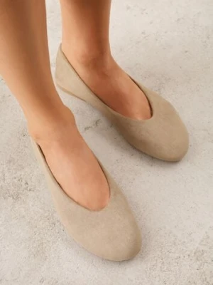 Zielone Balerinki z Imitacji Zamszu w Stylu Basic Saraphiele