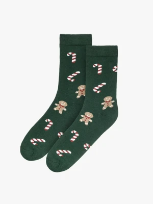 Zielone bawełniane skarpety ze świątecznym motywem Ryłko