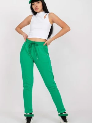 Zielone bawełniane spodnie dresowe z wysokim stanem BASIC FEEL GOOD