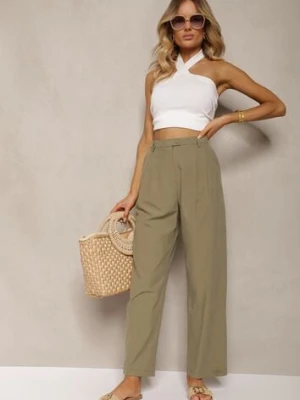 Zielone Bawełniane Spodnie Garniturowe z Szerokimi Nogawkami Befia bisou's project