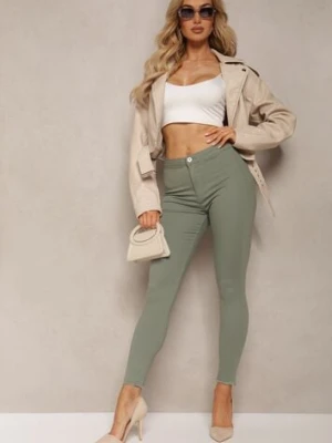 Zielone Bawełniane Spodnie Skinny Capria