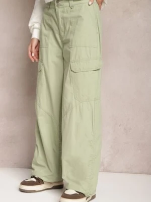 Zielone Bawełniane Spodnie z Gumeczkami Przy Nogawkach Moye hello miss