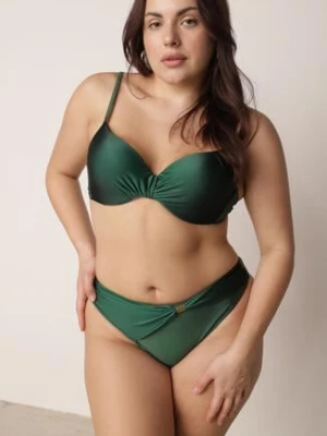 Zielone Bikini Biustonosz i Figi z Ozdobnym Marszczeniem i Aplikacją Periete swest