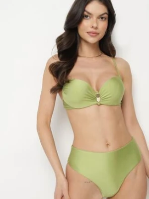 Zielone Bikini Biustonosz z Metaliczną Aplikacją i Majtki Figi Kinelisa
