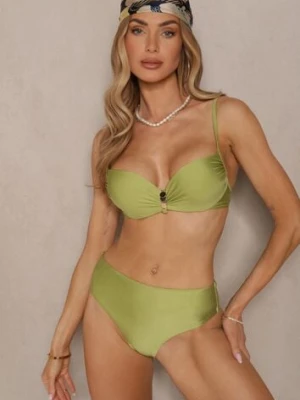 Zielone Bikini Majtki Figi i Biustonosz z Metaliczną Ozdobą Kinalenna swest