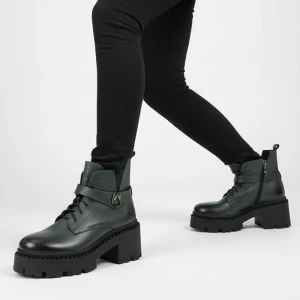 Zielone Botki Armodo Obuwie Damskie Na Solidnej Podeszwie