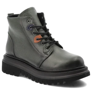 Zielone Botki Artiker Skórzane Obuwie Damskie