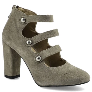 Botki damskie Karino, naturalny zamsz ze słupkiem i rozpinanym suwakiem na pięcie, zielone, 2092-066-P