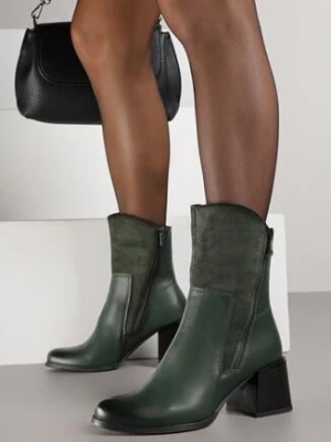 Zielone Botki na Klocku z Asymetryczną Cholewką i Ozdobnym Suwakiem Anilerie m.daszynski