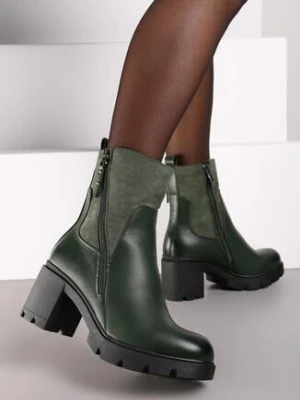 Zielone Botki na Obcasie i Tłoczonej Platformie z Ozdobnym Suwakiem Vivirae
