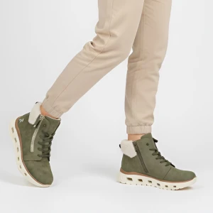 Zielone Botki Rieker Ocieplane Buty Damskie