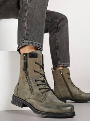 Zielone Botki w Stylu Vintage ze Sznurowaniem Vemlora lady glory