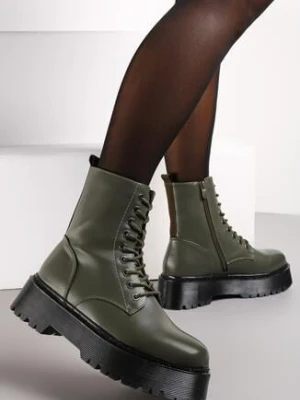 Zielone Botki Workery na Platformie ze Sznurowaniem Ixuelli