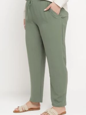 Zielone Casualowe Spodnie z Elastyczną Gumką w Pasie z Wsuwanymi Kieszeniami Mousesa