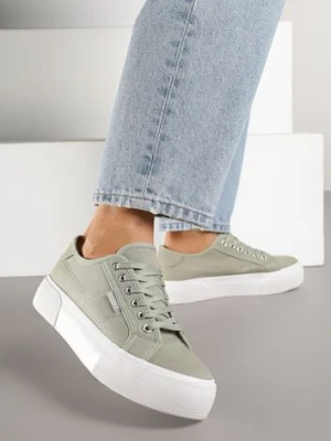 Zielone Casualowe Trampki przed Kostkę na Platformie ze Sznurowaniem Reapita