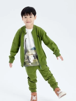 Zielone dresowe spodnie slim dla chłopca z dinozaurem 5.10.15.