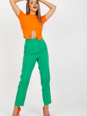 Zielone elegacnkie spodnie z materiału z prostą nogawką Xsapienza