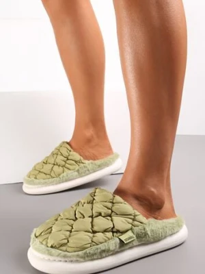 Zielone Eleganckie Kapcie Pikowane na Niskiej Platformie Tavemene