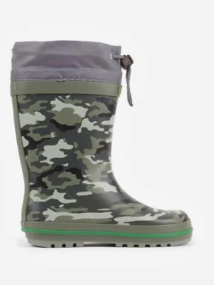 Zielone Kalosze we Wzór Moro ze Ściągaczem przy Cholewce Metinilla wink