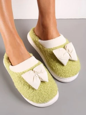 Zielone Kapcie z Futrzanego Kożuszka z Kokardką Hilusa