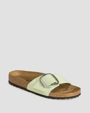 Zielone Klapki Damskie Birkenstock Madrid Big Buckle Nubuck Leather Narrow