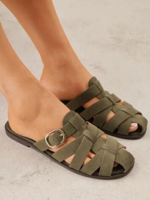 Zielone Klapki Gladiatorki z Ozdobną Sprzączką Lusanatia mulanka