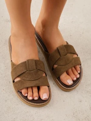 Zielone Klapki VICES z Geometryczną Cholewką Lorazeiros