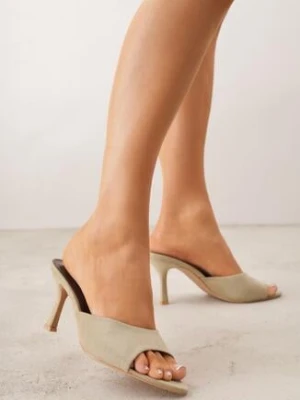 Zielone Klapki z Imitacji Zamszu na Szpilce z Otwartym Noskiem Irithna