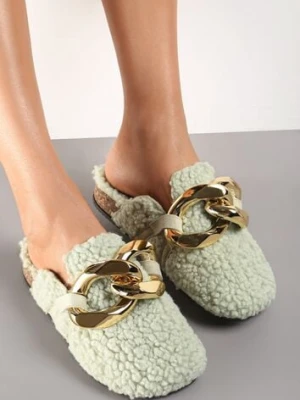 Zielone Klapki z Ozdobnym Łańcuchem Dewerli