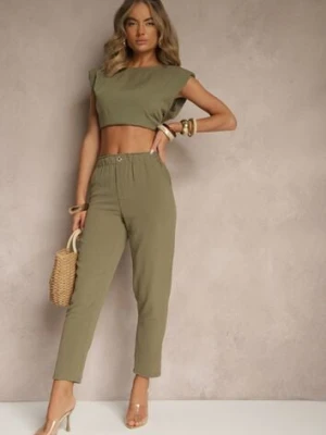 Zielone Klasyczne Spodnie Regular Waist z Gumką w Pasie Tilomira bh forever