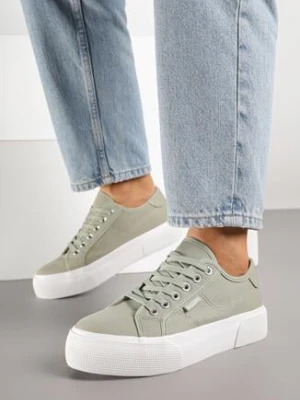 Zielone Klasyczne Sznurowane Trampki przed Kostkę na Grubej Podeszwie Artivea