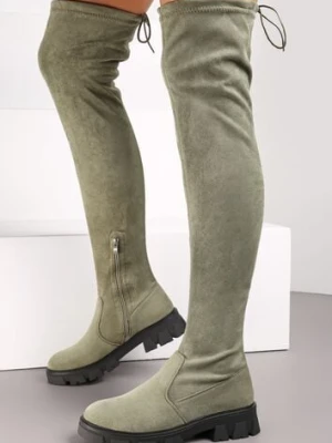 Zielone Kozaki z Dopasowaną Cholewką za Kolano Cilki