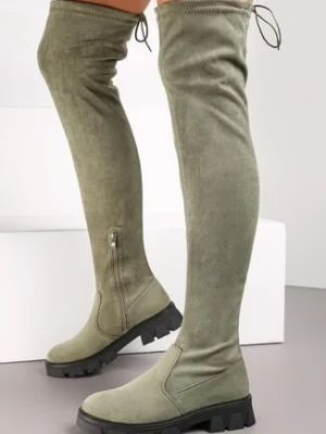 Zielone Kozaki z Dopasowaną Cholewką za Kolano Gade