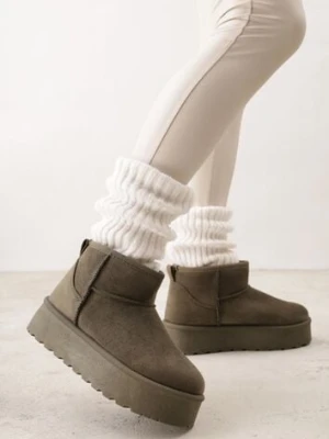 Zielone Krótkie Śniegowce na Grubej Podeszwie Aranwen