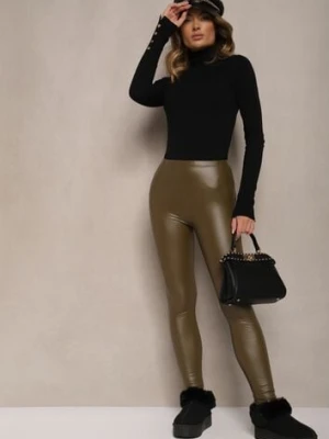 Zielone Legginsy High Waist z Ociepleniem Faladi defox